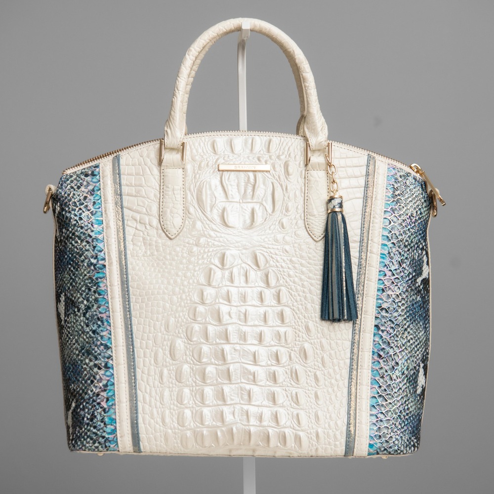 Brahmin Duxbury Satchel Iridescent Blue Snakeskin MermaidCore Designer Luxury